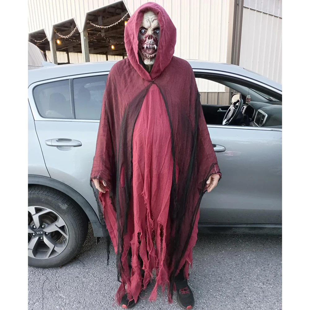 

Halloween Medieval Zombie Skull Cloak with Hood Costume Cosplay Horror Vampire Cape Carnival Dress Up Purim Party Costumes Props