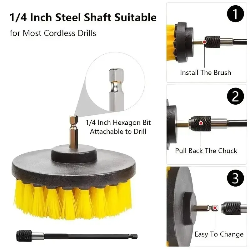 Electric Drill Bit Cleaning Brush Kit Heavyduty Cleaning Brush Strong Dirt Removal Hard Bristled Brush Car Floor Mat Cleaning