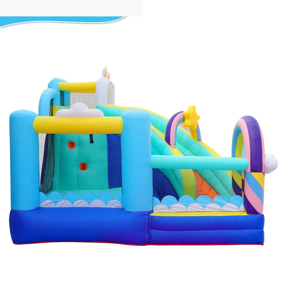 New Unicorn Castle Slide Small Home Inflatable Jumping Bed Outdoor Naughty Castle Slide