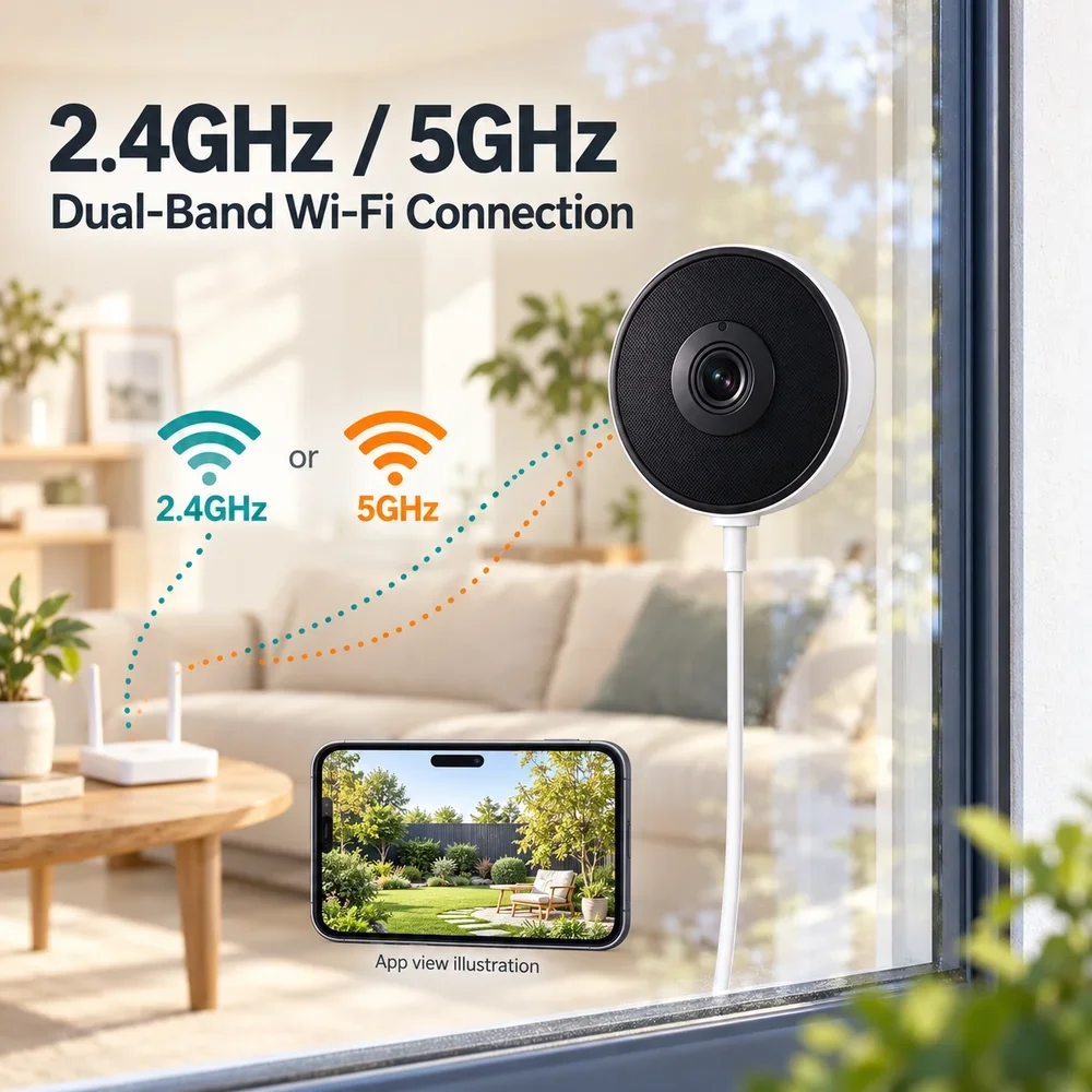 2K 5G Wifi Window Security Camera 5MP HD Full-Color Night Vision for Home Indoor Window Camera No-Drill Install Remote Viewing
