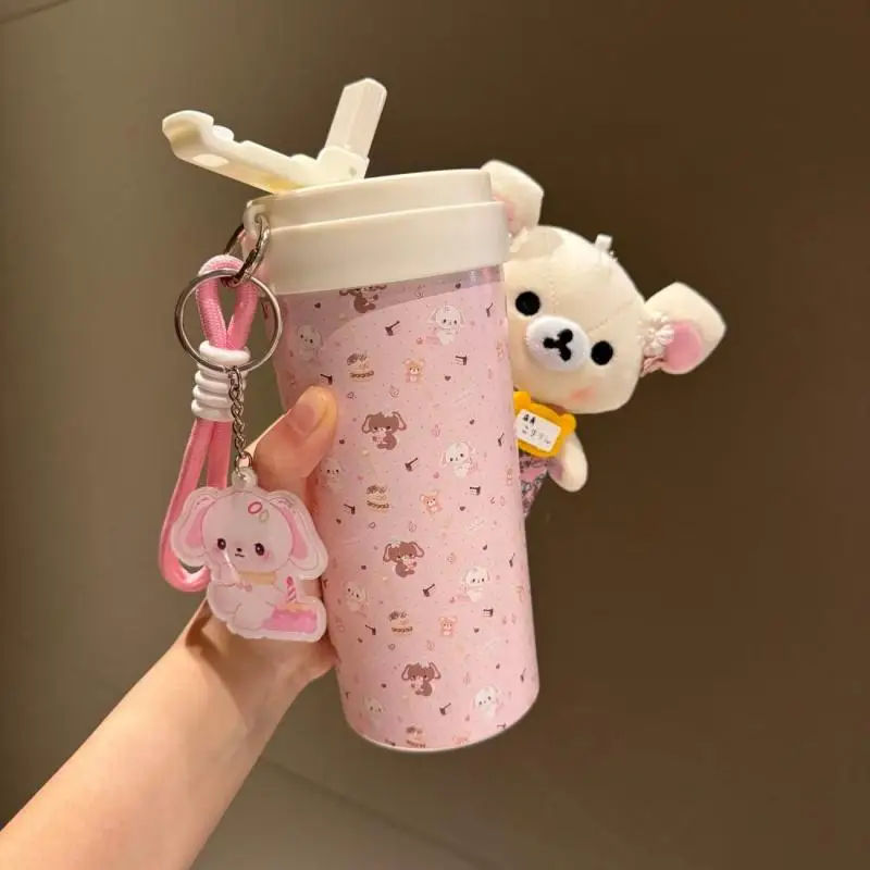 Kawaii Sugarcakes Brewing Tea and Drinking Directly In A Thermos Cup New Japanese Anime Cartoon RabbitDoubleDrinkingStrawCupGift