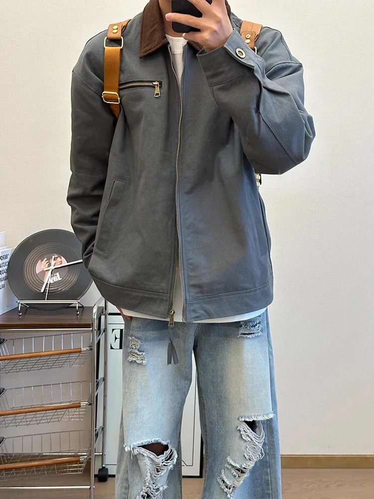 Bla Vintage Detroit Workwear Jaet الرجال الخريف الأمريكية الرجعية وا قماش معطف الشباب ular الوقوف صالح سستة إغلاق