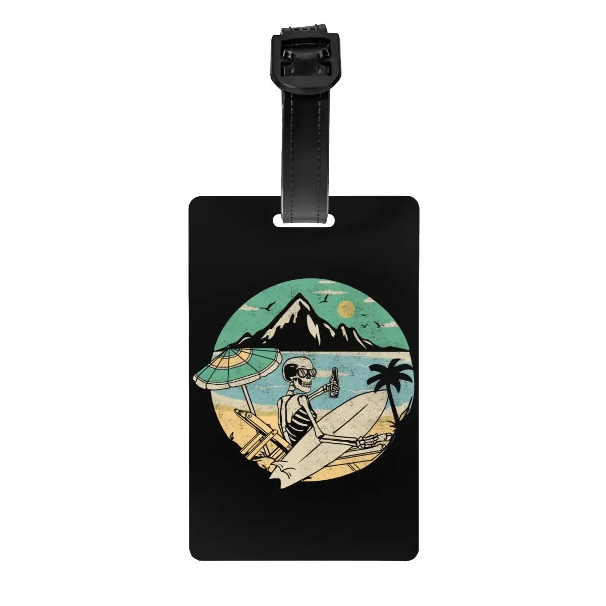 

Summer Beach Surfer Skull Luggage Tag Surfing Travel Bag Suitcase Privacy Cover ID Label