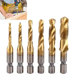 Compound Tap HSS Screw Thread Bit Screw Machine Shank Tap Drill Bits Titanium Plated Hex Shank Tap Drill Bit