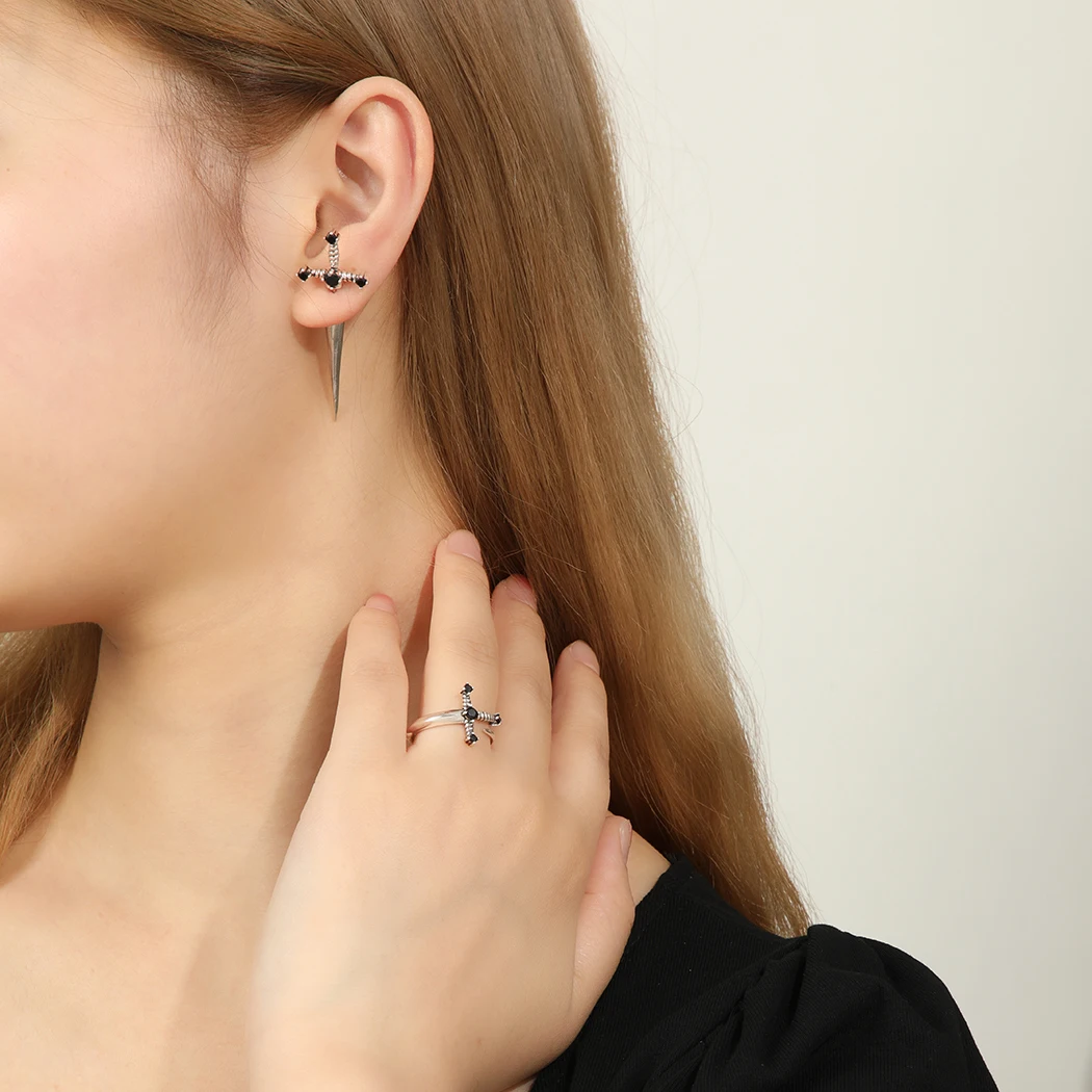 CHENGXUN Punk Retro Sword Dagger Stud Earrings for Women Girls Front Back Earring Studs Gothic Ear Jacket Jewelry Friends Gift