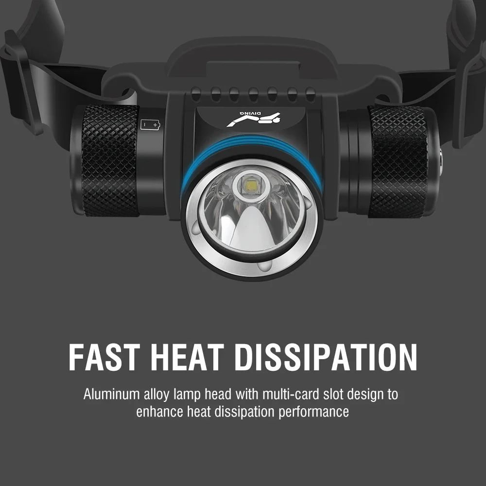 BORUiT HP900 Scuba Diving LED Headlamp Powerful 800LM IPX8 Waterproof Headlight Underwater 60M Dive Head Torch