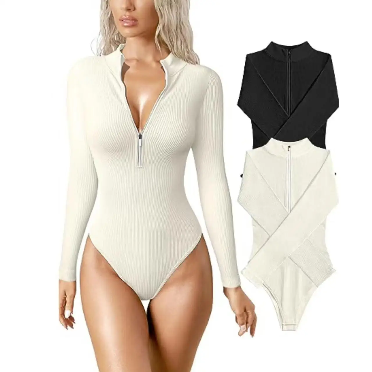 

Women's Long Sve Jumpsuit with f Zipper Low Waist Design Full Length Pants Autumn Faion Ladies' One-Piece Suit