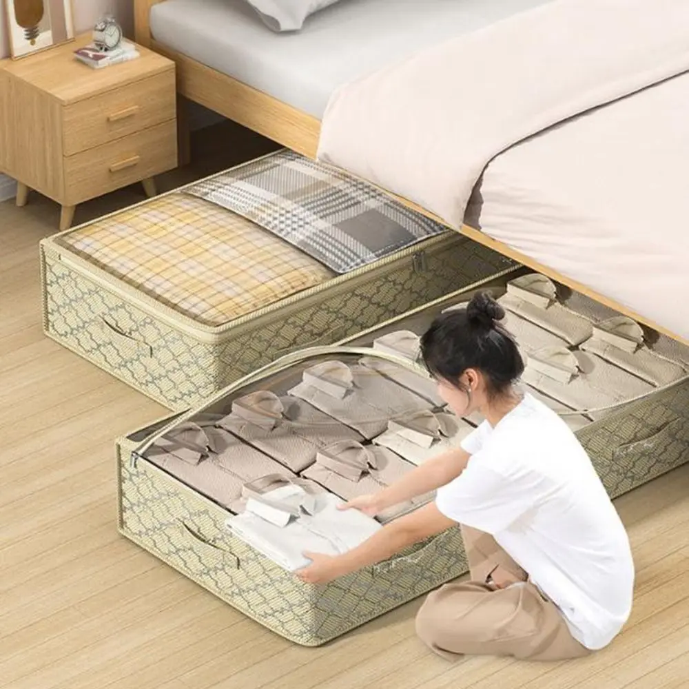 

Non-Woven Fabric Under Bed Storage Bag Clear Window Large Capacity Underbed Flat Storage Boxes Foldable Dustproof