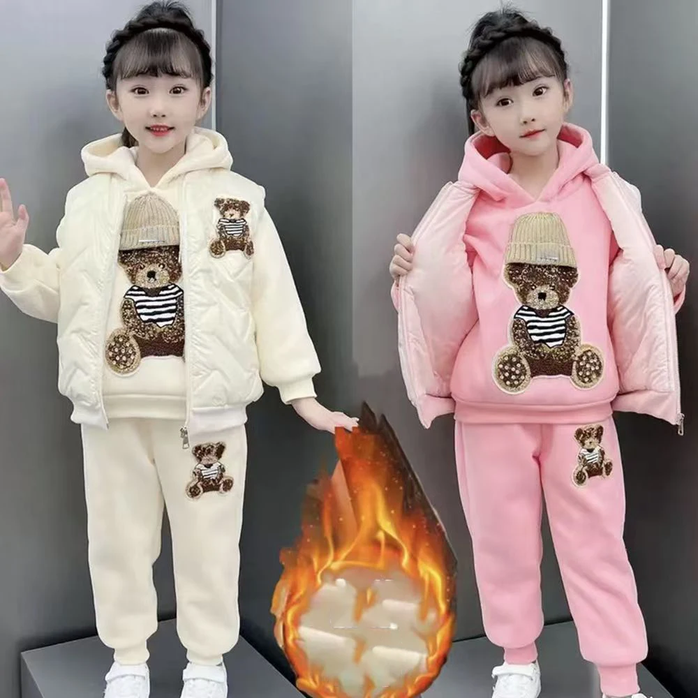 2025-autumn-winter-teen-girls-thick-warm-clothing-3-piece-set-kids-cartoon-hat-bear-vest-hoodie-pants-suit-children's-tracksuit