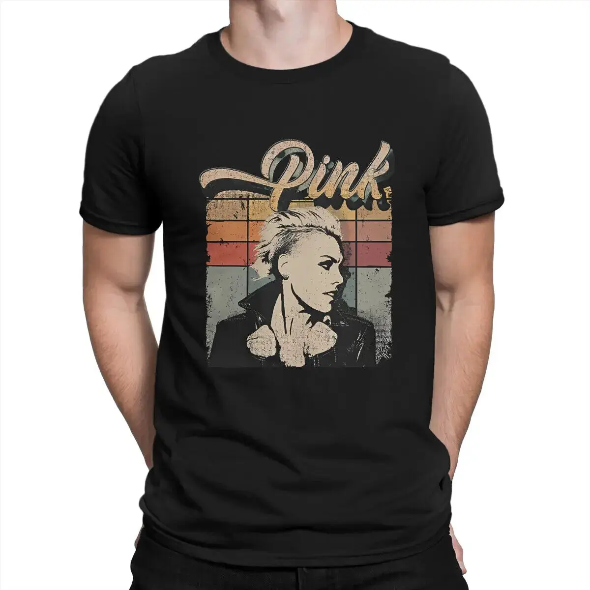 Camisetas de manga curta masculinas, camisetas de turismo, camisetas humorísticas de algodão, P!NK Singer, redondo C