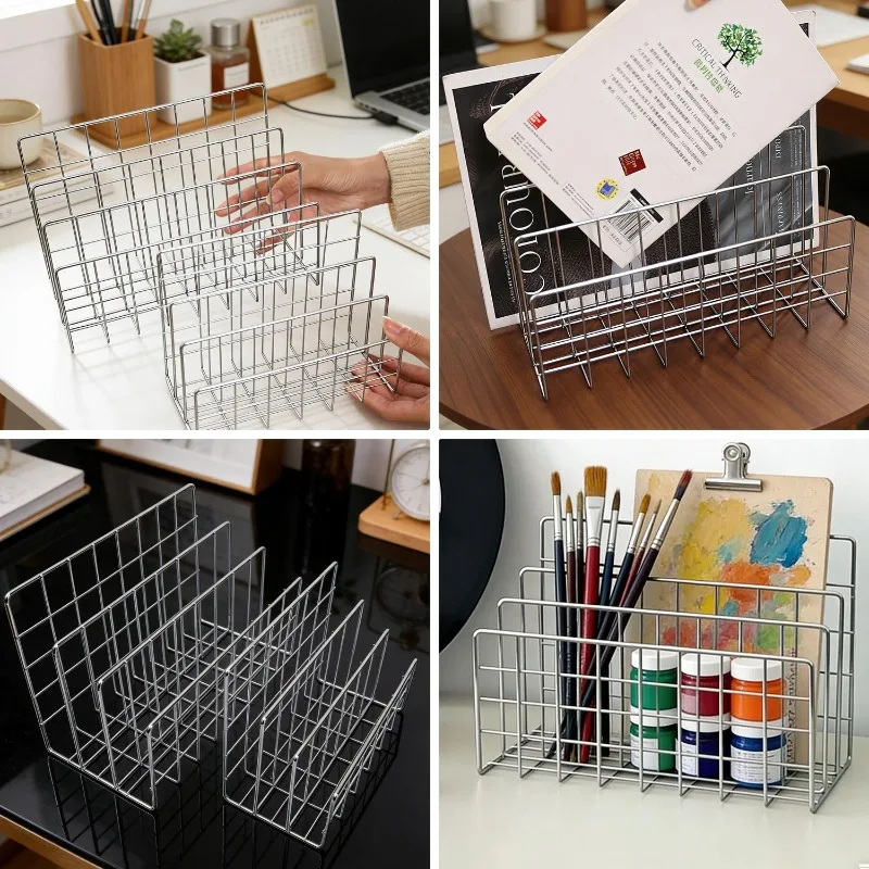 Ins Minimalist Iron Desktop Storage Rack Metal Multi-functional Desktop Organizer Document Book CD Display Racks Bookshelf view 5