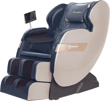 Image Dual Core S Track Full Body Zero Gravity Massage Chair Recliner with App Control, Blue and Khaki