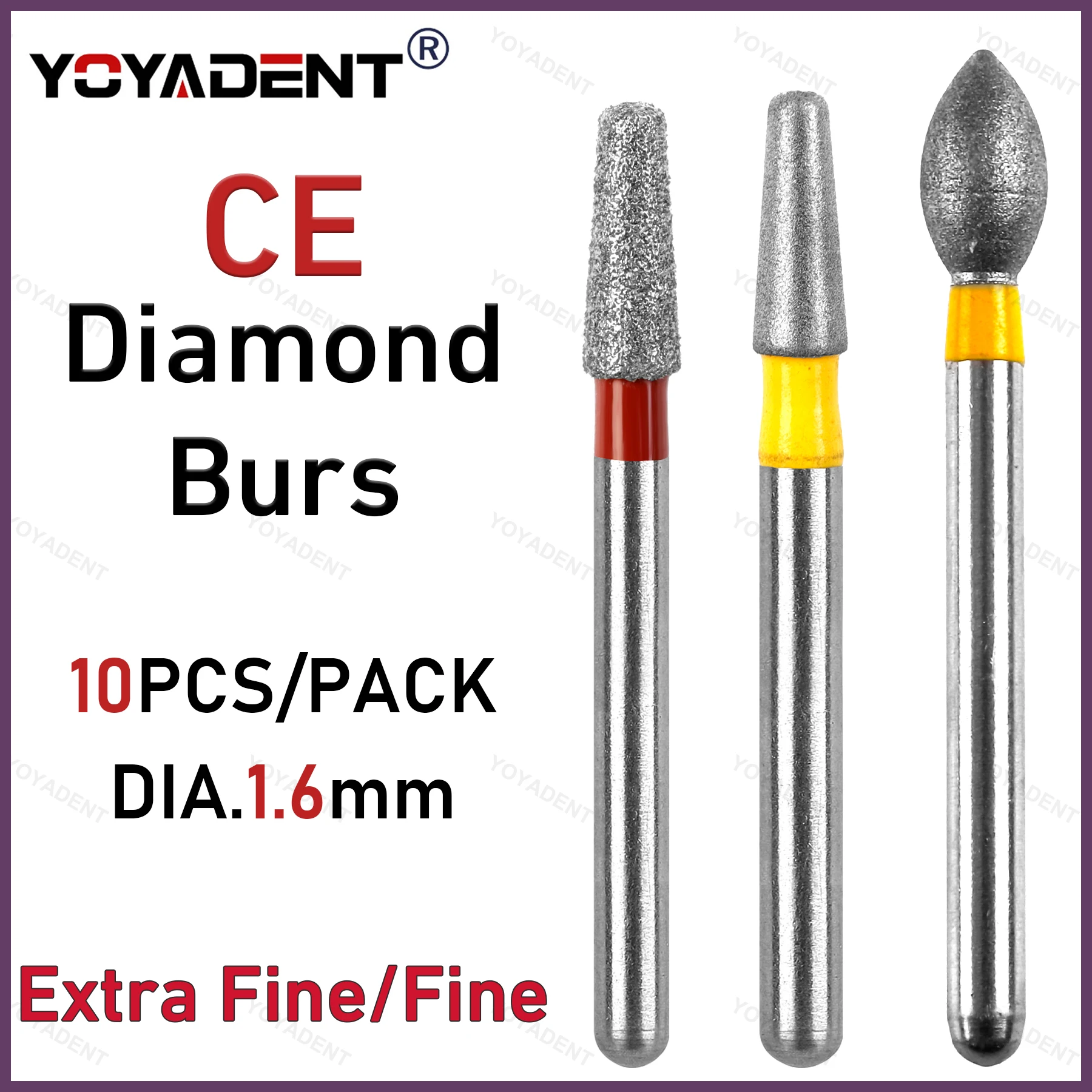 Dental Diamond Burs Polishing Drills Dentistry Strawberries Extra Fine/Fine FG1.6mm For High Speed Handpiece 10pcs/Pack