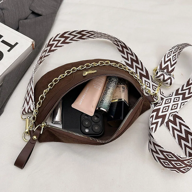 Faux Suede Chest Bag Bohemia Women Waist Bag PU Leather Handbag Chain Waist Pack Adjustable Strap Fashion Shoulder Crossbody Bag view 5