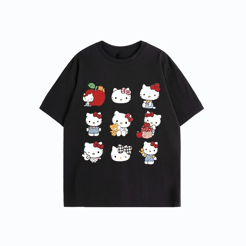 ハローキティ漫画 Jiugongge パターンプリント 2025 夏の新女性の周辺トッププラスサイズルーズカジュアル半袖 Tシャツ