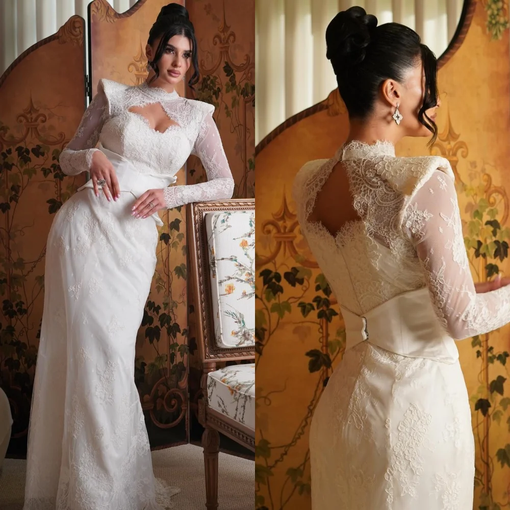 

Customized Matching Formal Tulle Lace Pleat A-line High Collar Long Dresses Bespoke Occasion Dresses Sizes Available Elegant