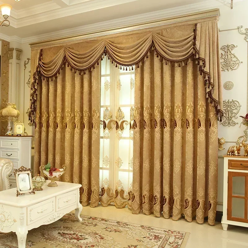 European-style High-end Chenille Embroidered Curtains Blackout Curtains for Living Room and Bedroom Valance Custom Curtains Made