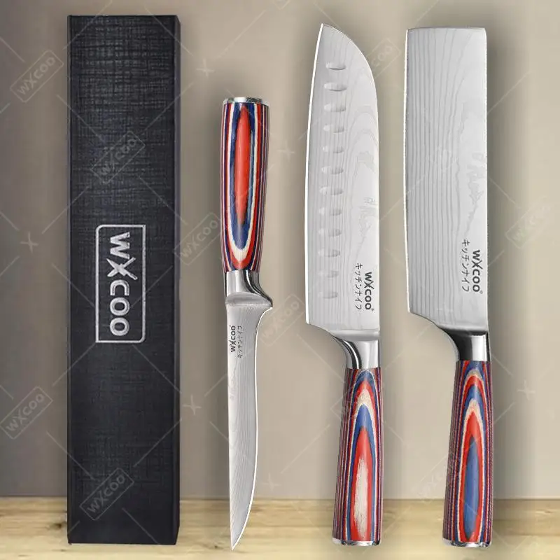 

WXCOO Japanese Nakiri Knife Handmade Kitchen Knives Professional Santoku Knife Meat Vegetable Cleaver Chef Knife with Gift Box
