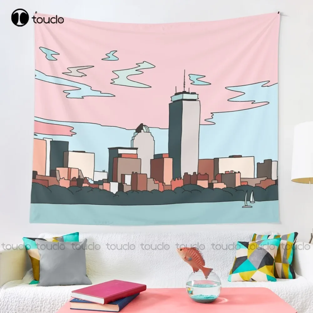 Boston Skyline By Elebea Tapestry Classy Tapestry Tapestry Wall Hanging For Living Room Bedroom Dorm Room Home Decor Funny Wall