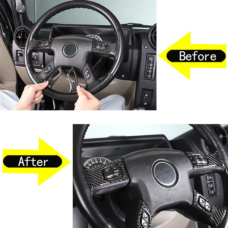 For 2003-2007 Hummer H2 Soft Carbon Fiber Car Steering Wheel Button Frame Sticker Car Interior Accessories 4Pcs