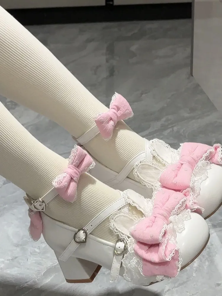Dessert Rabbit Star And Wind Chime Lolita Lace Polka Dot Rabbit Ear Butterfly Bow Middle Order Shoes Low Heel Round Toe Shoes