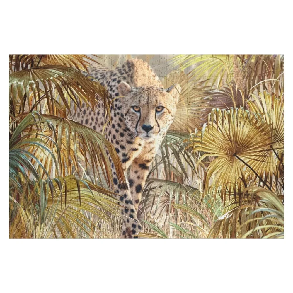 Stalking Cheetah. Jigsaw Puzzle Custom Name Wood Personalised Toys Wooden Compositions For Children Puzzle