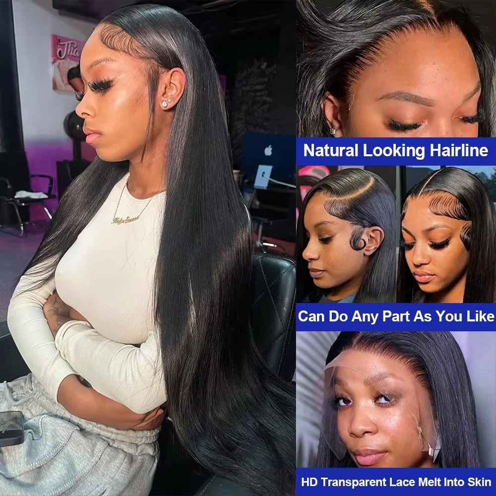 40 Inch Wig Bone Straight Human Hair Wigs 13x6 Hd Lace Wig 13x4 Human Hair 200 Density Transparent Lace Frontal Wig For Women image 4