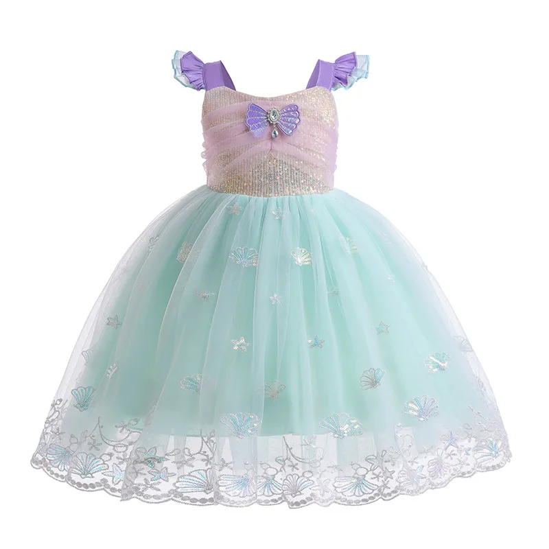 

Girls Dress Summer Little Girl Sequined Mermaid Princess Dress Embroidered Style Mesh Puffy Birthday Dress