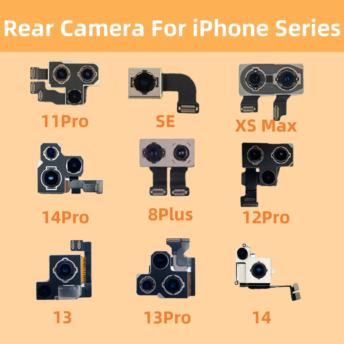 

Rear Camera Main Lens Flex Cable for iPhone, iPhone XS Max, iPhone 12, 13Pro, 14Pro Max, lowest Quality