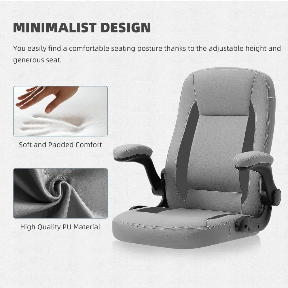 High Back Computer Office Desk Chair with Flip up Arms and Wheels Leather Swivel Comfy Modern Chair for Teens Adults