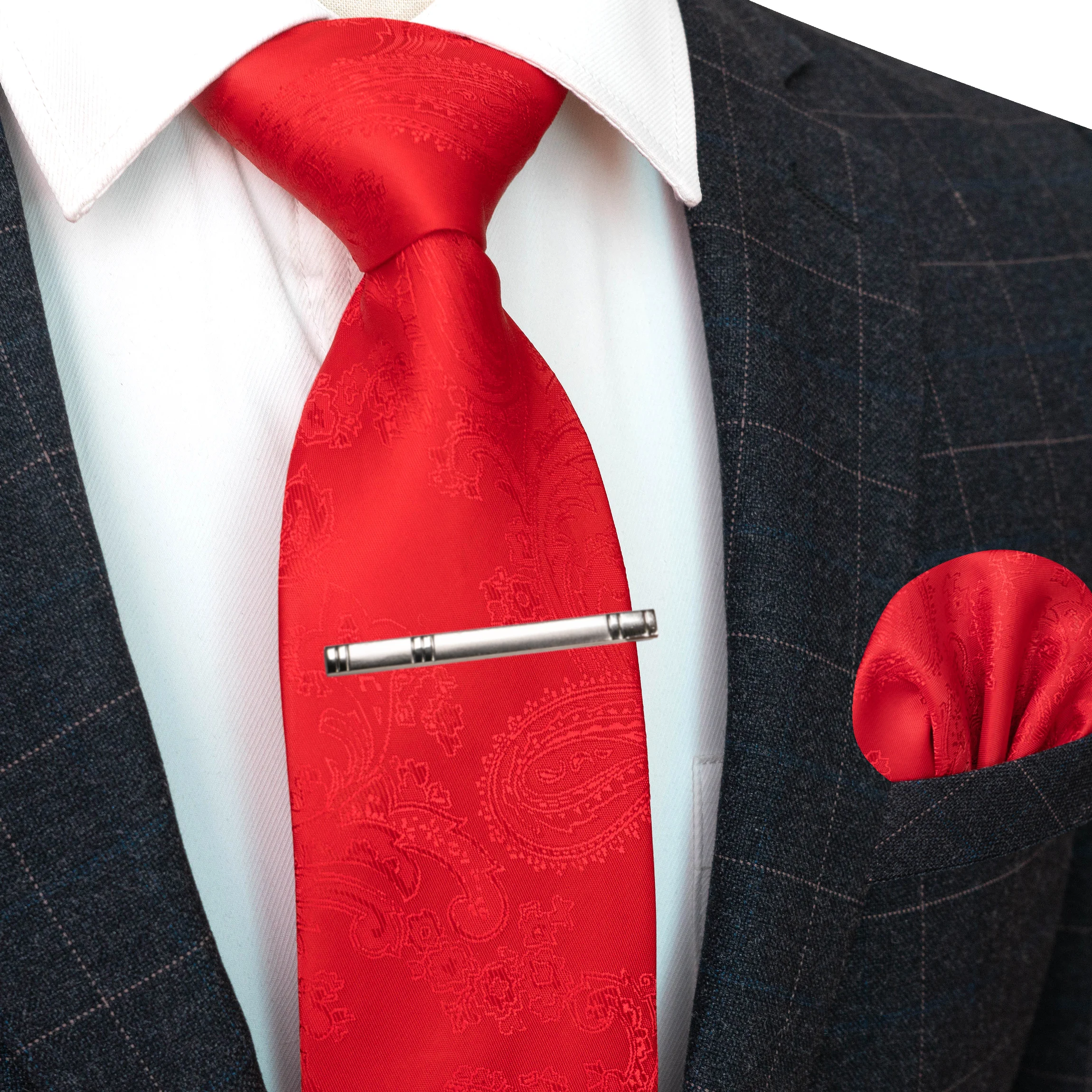 20 Farben Herren Formelle Lila und Rote Paisley Jacquard Krawatte Schal und Krawattenklammer Set Jacquard-Webart Geeignet für Hochzeiten Herren-Geschenk – Detail 5