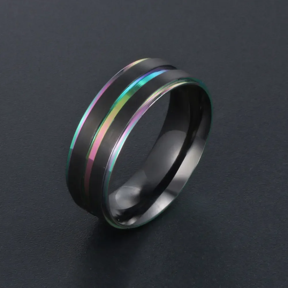 

Fashion rings for men colorful electroplated gold titanium steel ring gradual change men's ring