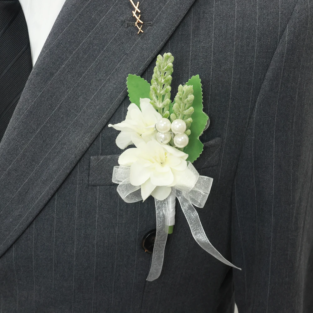 Свадебная бутоньерка с жемчугом и лентой для жениха, свадебный цветок для мужчин, бутоньерка, свадебные украшения, аксессуары для вечеринок для мальчика