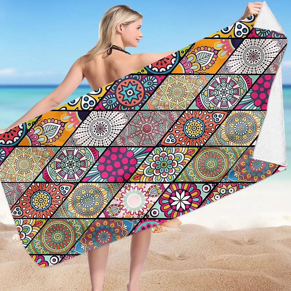 Boho Datura Serie Microfiber Bad Strandlaken Vakantie Zwemmen Vierkant Zacht Ademend En Lichtgewicht Zwembad Handdoek Interieur