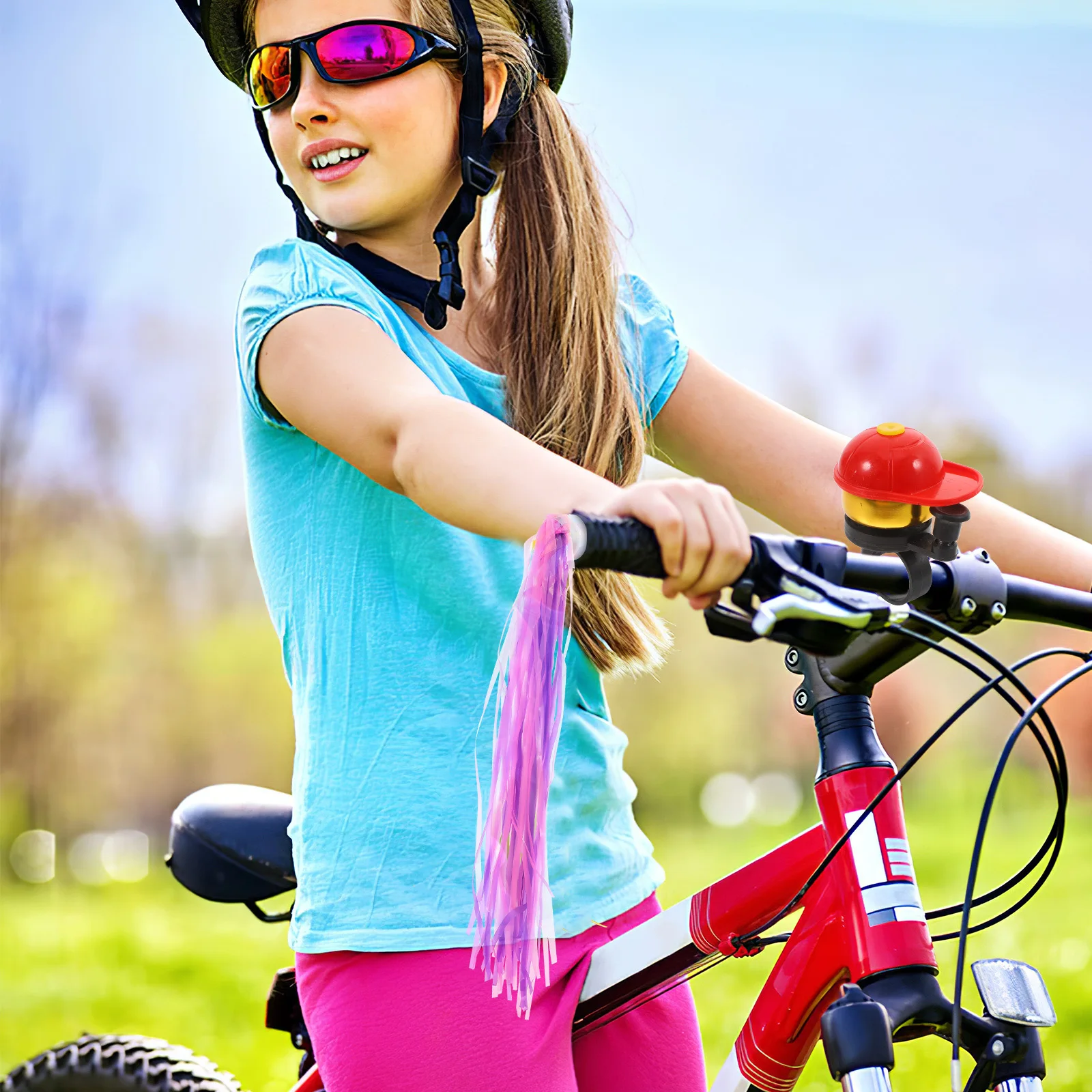 

4Pcs Children Handlebar Basket Bell Set Purple Streamers Purple Basket Random Bell Color for Kids Bike Scooter Accessories