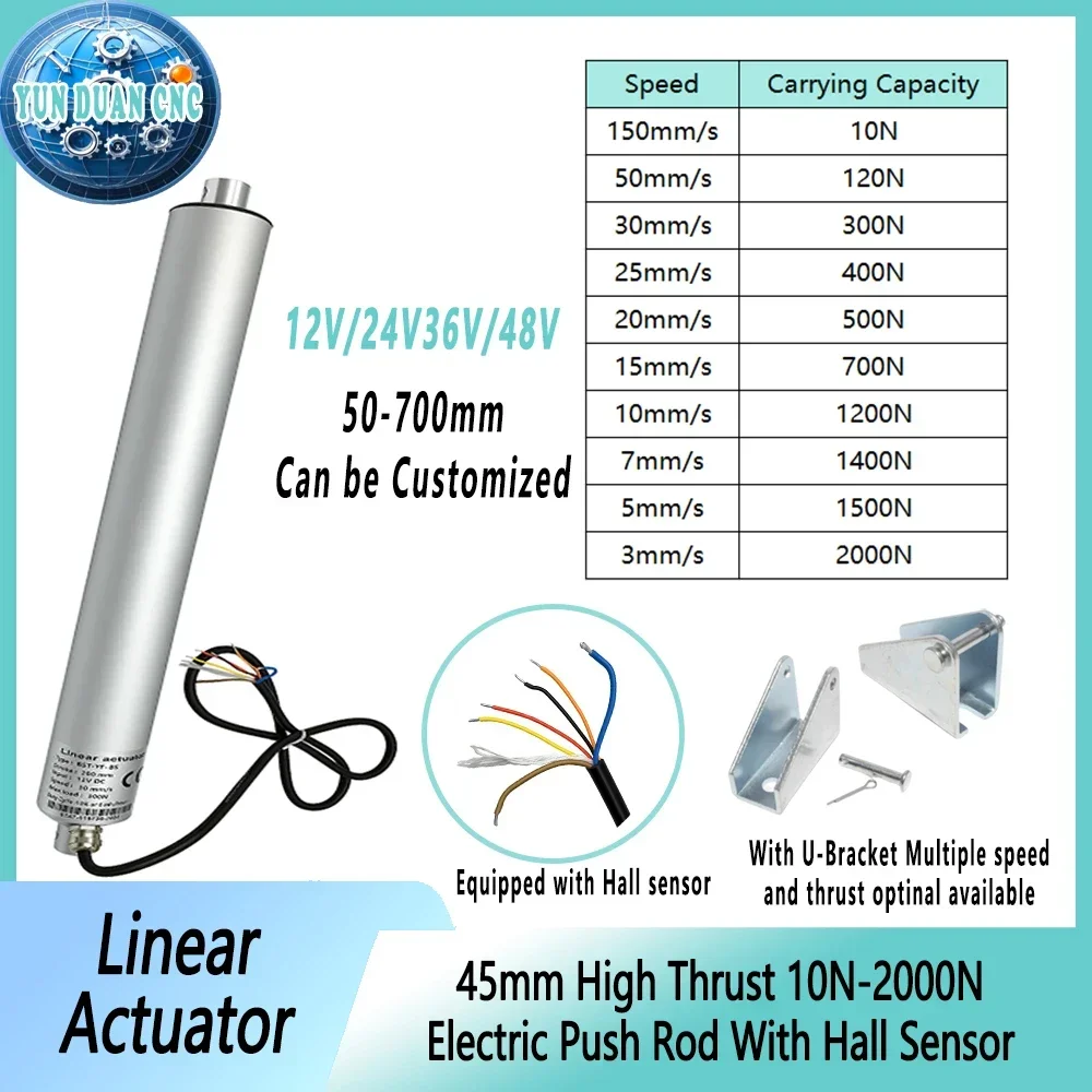45mm Pen Type Telescopic Push Rod With Hall Encoder DC12/24/36/48V High Thrust 10N-2000N/50-700mm Stroke Linear Actuator