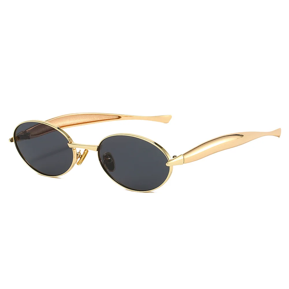 Y2K Small Oval Sunglasses Brand Designer Women Stylish Ins Fashion Bold Metal Leg Ladies Sun Shades