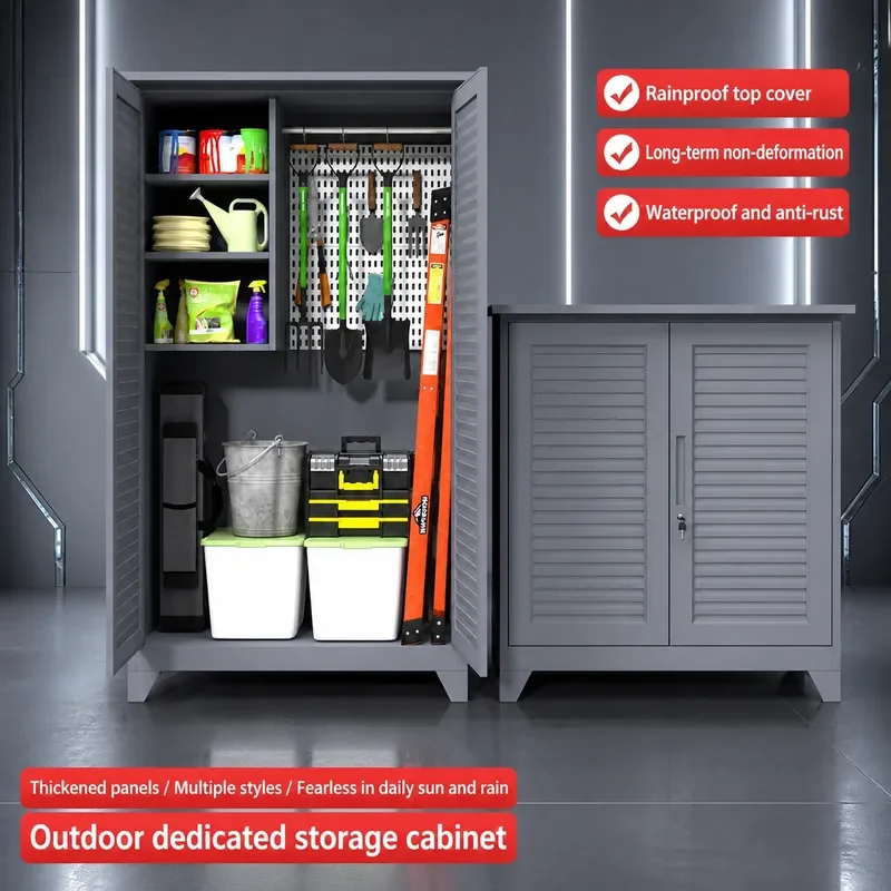 Outdoor Garden Tool Storage Cabinet Waterproof Sunscreen Fishing Tackle Box Yard Cleaning Mop Holder Housekeeping Organizer