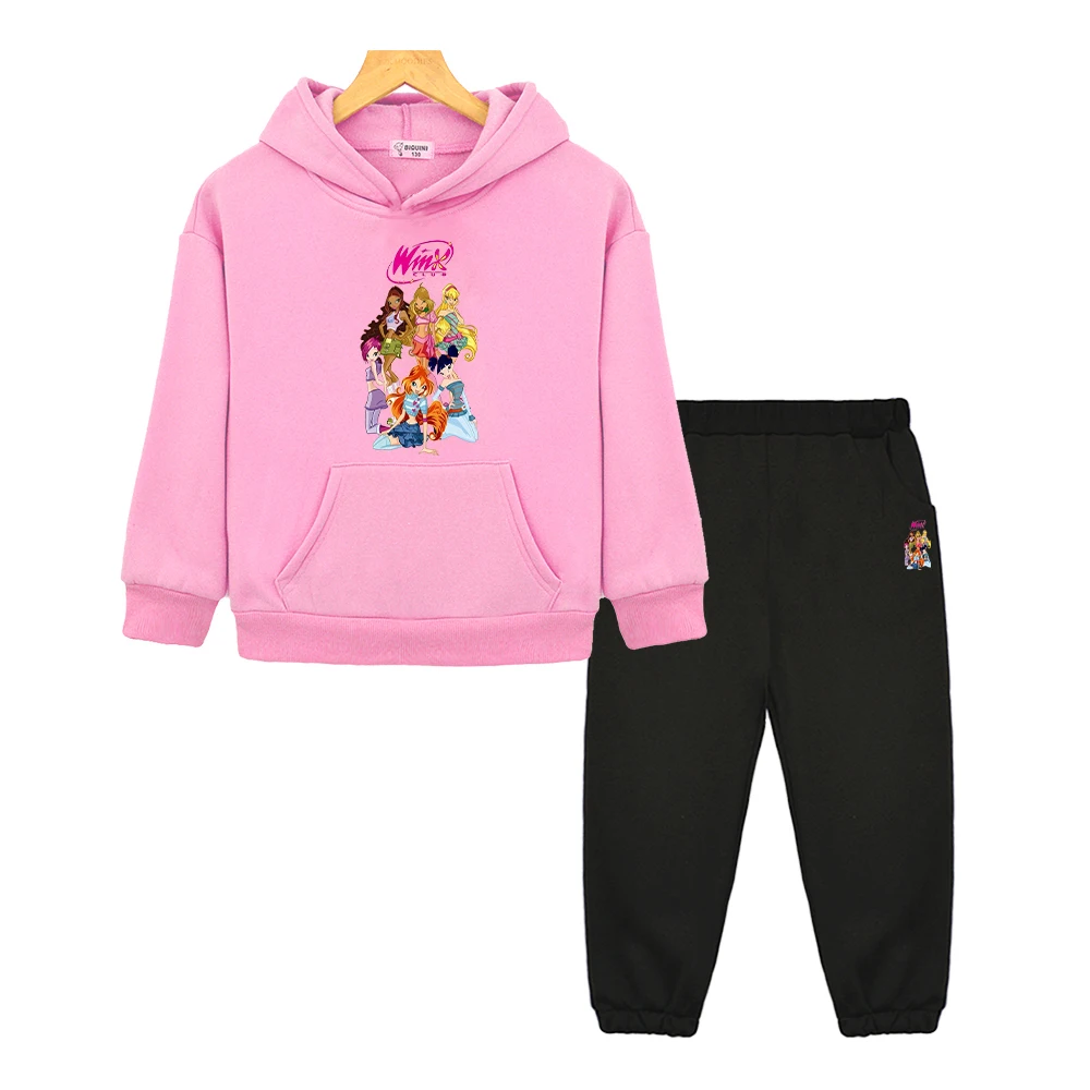 Winx Club boys girls Sports Hooded Sets 2pcs pullover+Pant anime hoodie Fleece sweatshirt Cartoon jacket kids boutique clothes