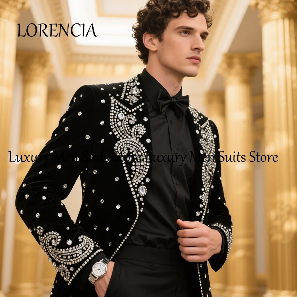 

Роскошные мужские костюмы со стразами, комплект из 2 предметов, смокинги с остроконечными этикетками, наряды для свадебной вечеринки, пиджак по индивидуальному заказу, брюки jaqueta masculina couro