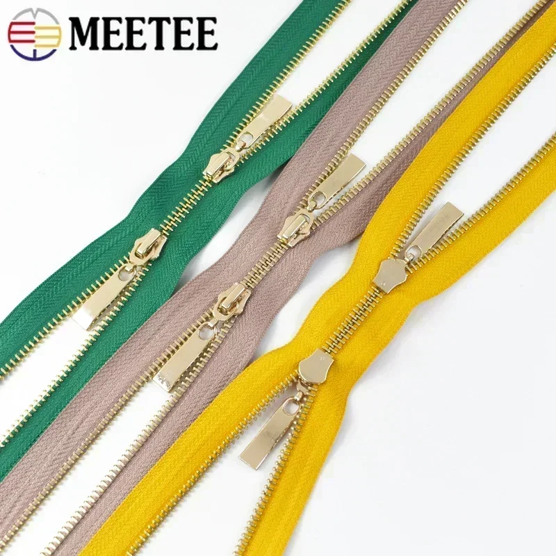 Meetee 1Pc 80/100/120cm Auto Lock Metal Zipper Double Slider Puller Zippers for Jacket Coat Repair DIY Clothing Sewing Accessory