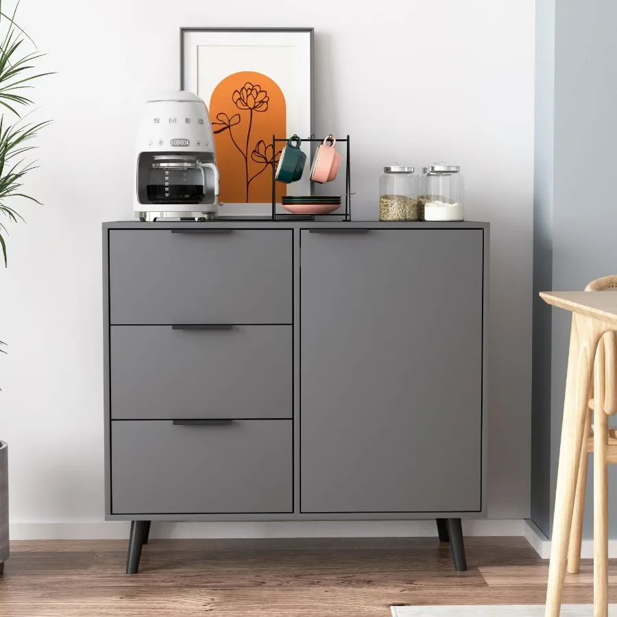 

Storage Cabinet with 3 Drawers Adjustable Shelf Mid Century Cabinet with Door Accent Cabinet for Living Room Home Office Entryw