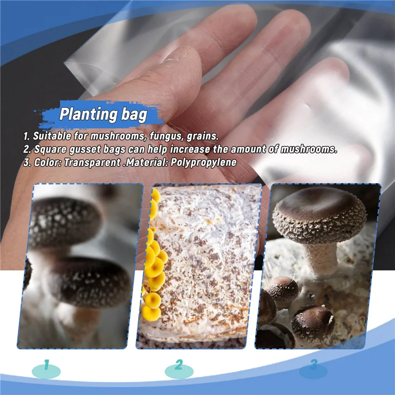 【HOT】50Pcs 10X20 Inch PVC Mushroom Spawn Grow Bag Substrate Hight Temp Pre Sealable Garden Supplies Grow Bags