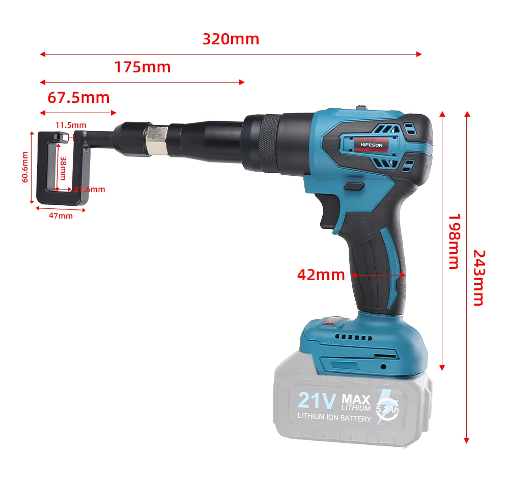 Imagem -06 - Hifeson-alicate Elétrico para Bateria Makita sem Rebitador de Unhas Ferramenta de Crimpagem de Alumínio sem Rebites 21v 26v