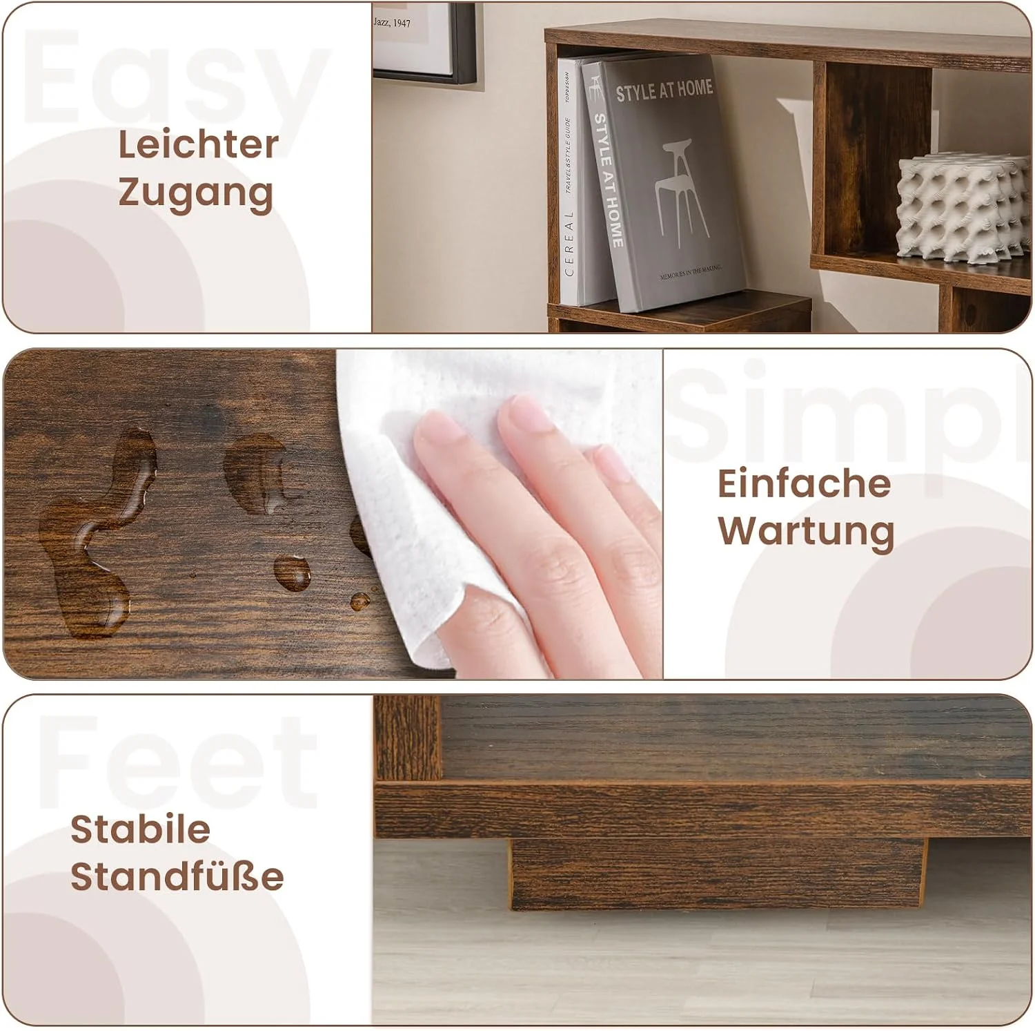 120 cm großes Bücherregal mit 9 Fächern, Standregal, Raumteiler, Mehrzweckregal, Holz, Lagerregal mit Neigungsschutz – Detail 5