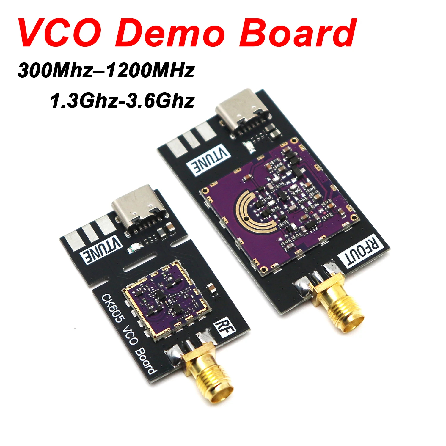 VCO Demo Board 300Mhz-3.6Ghz RF Oscillator Module Type-C 0-30V Tuning for Signal Source PLL Frequency Synthesizer Lab Testing