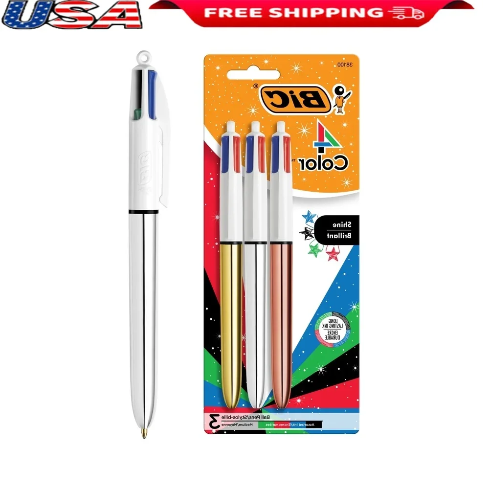 

4 Color Ball Point Retractable Pen 1.0mm Assorted Ink Durable Writing Tool with Comfortable Grip 3 Count Value Pack