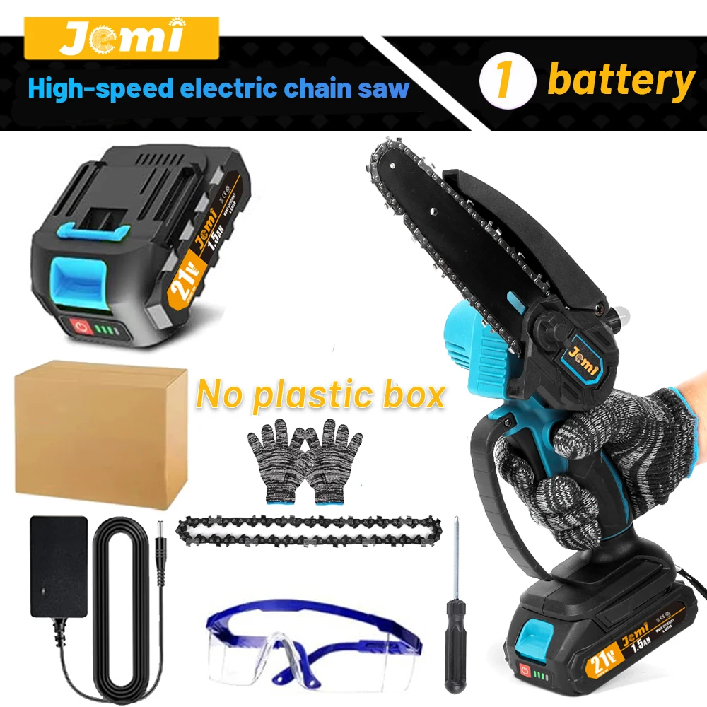 Jemi Tool 6-Zoll Akku-Kettensäge und Astsäge, ausgestattet mit einem 1,5-Ah-Akku, automatischer Schmierung und Sicherheitsverriegelung, einstellbarer Kettenspannung und geeignet für den Handbetrieb
