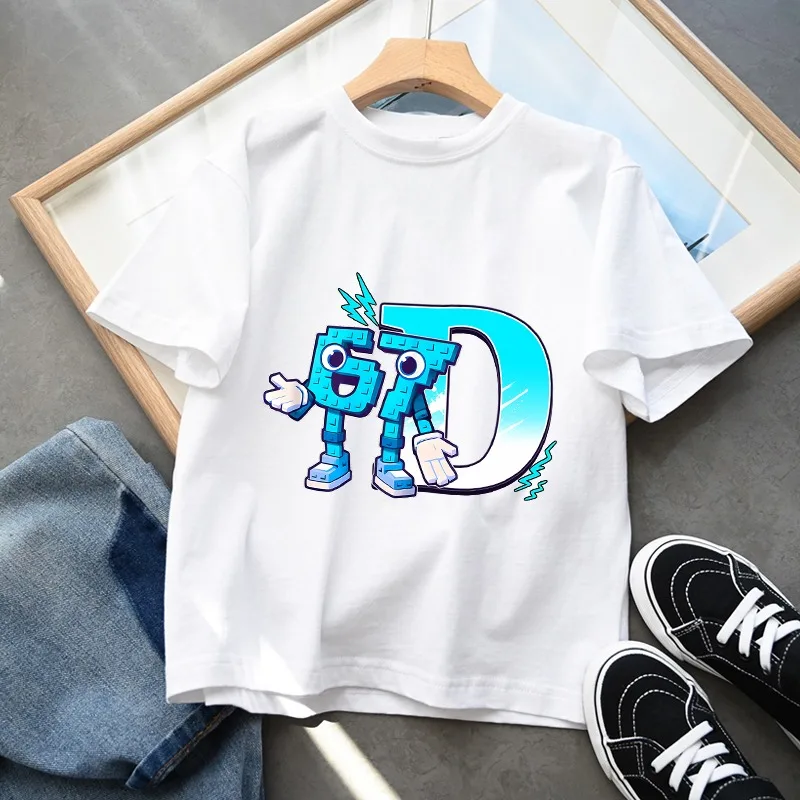 

Футболки Steal A Brainrot 67 Six Seven с забавным мультяшным рисунком и принтом A-Z, модная футболка для мальчиков и девочек, подарки на день рождения, новинка