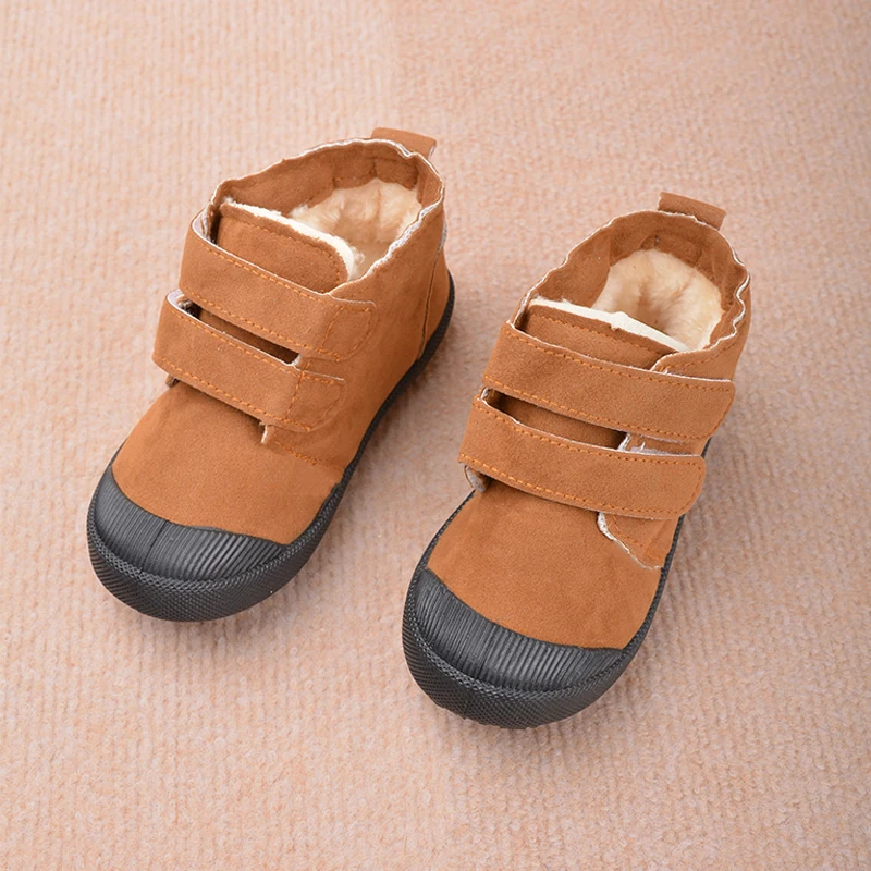 New Trendy Kids Outdoor Warm Short Shoes Winter Plush Suede Ankle Boots Children Comfortable Snow Sneakers EY8259